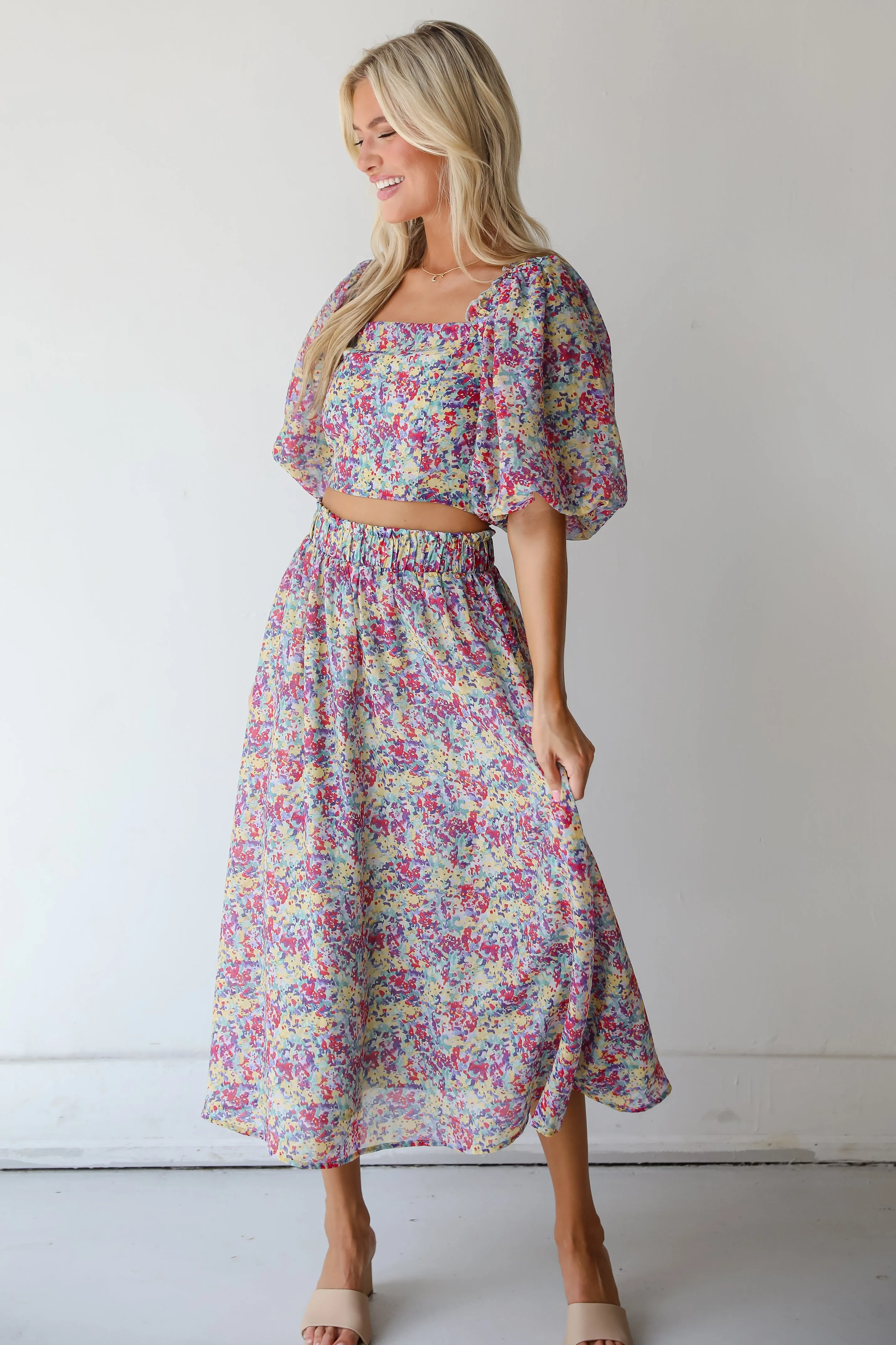 FINAL SALE - Instantly Perfect Multicolored Floral Midi Skirt