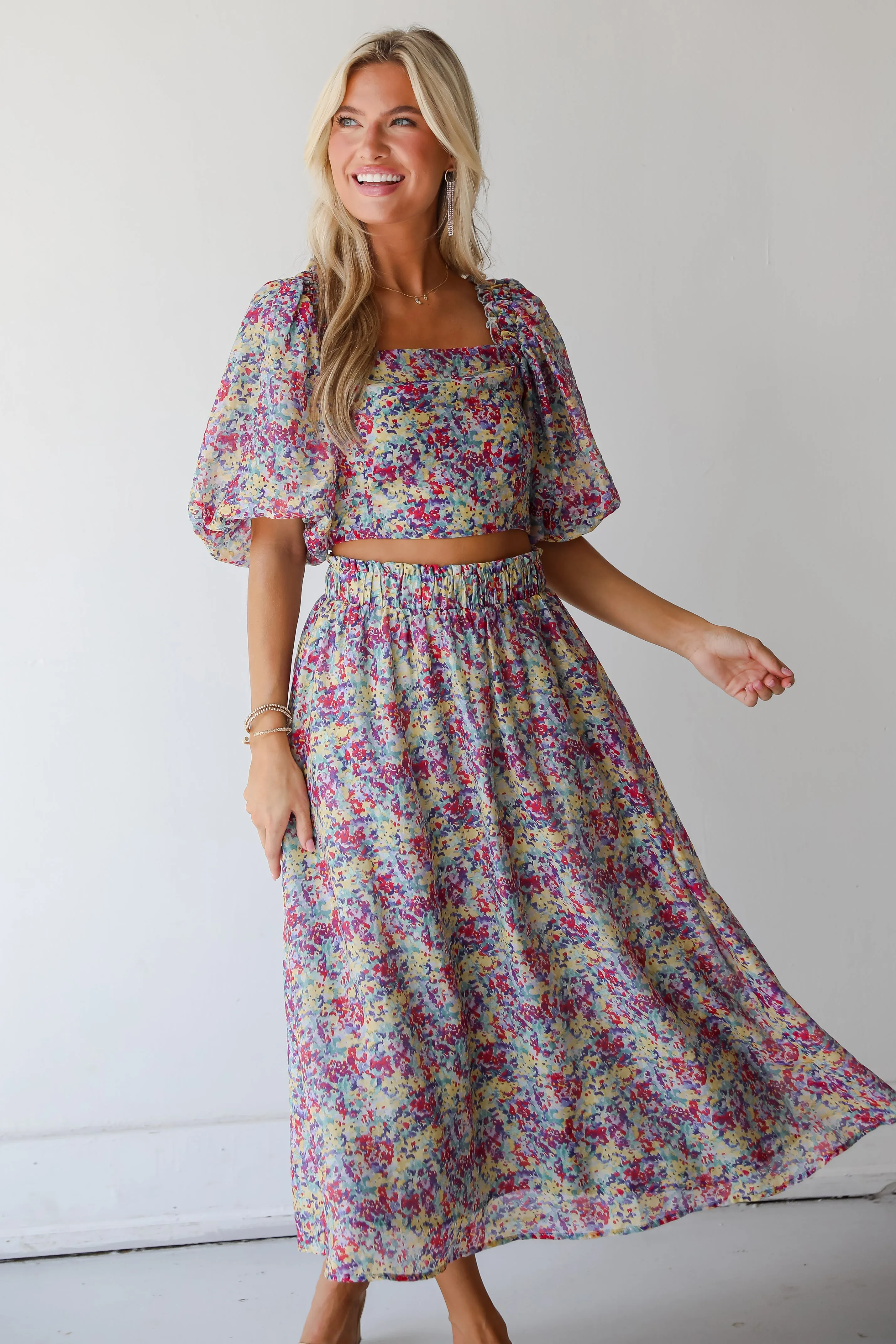 FINAL SALE - Instantly Perfect Multicolored Floral Midi Skirt