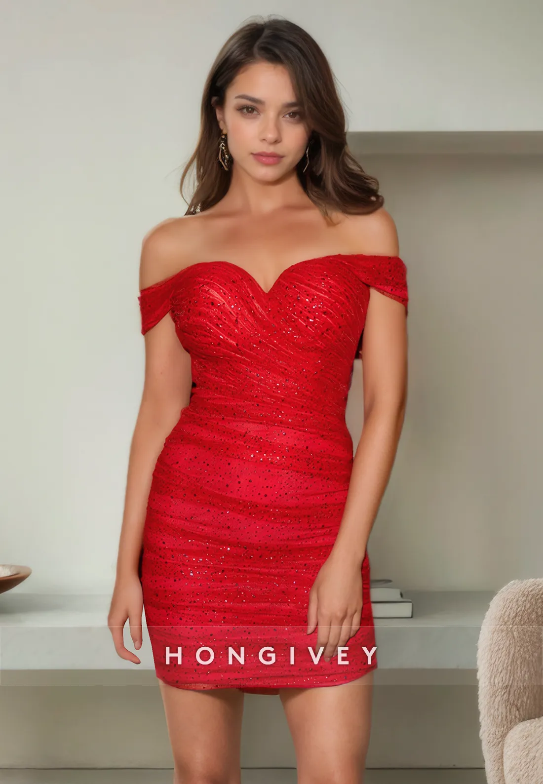 Fitted Sweetheart Off-Shoulder Pleats Short Homecoming Dress