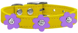 Flower Leather Collar Yellow With Lavender Flowers Size 24