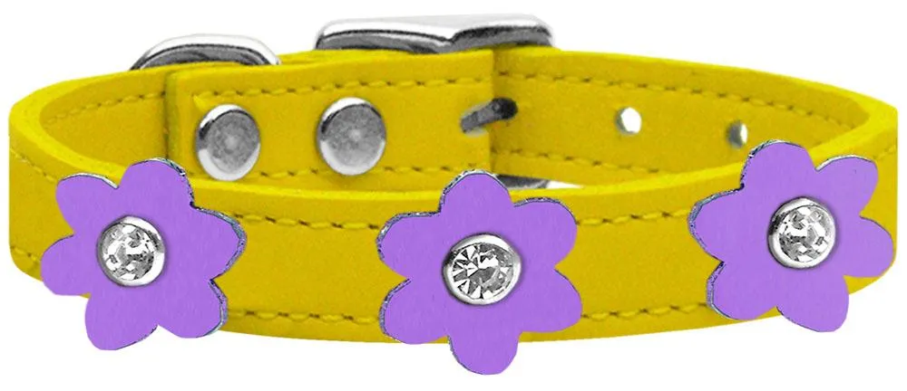 Flower Leather Collar Yellow With Lavender Flowers Size 24