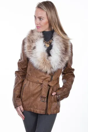 Fur Trim Jacket Brown