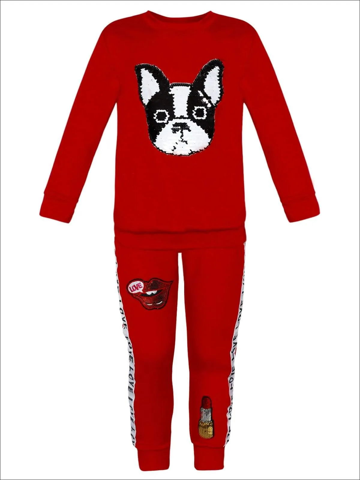 Girls Animal Applique Sweatshirt & Sweatpants Set