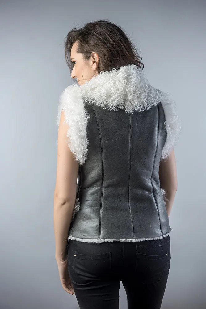 Gray Natural Nappa Lambskin Merino Fur Vest