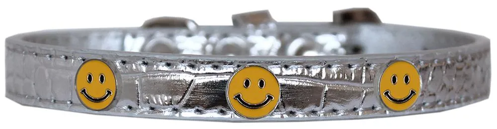 Happy Face Widget Croc Dog Collar Silver Size 14