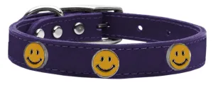 Happy Face Widget Genuine Leather Dog Collar Purple 14