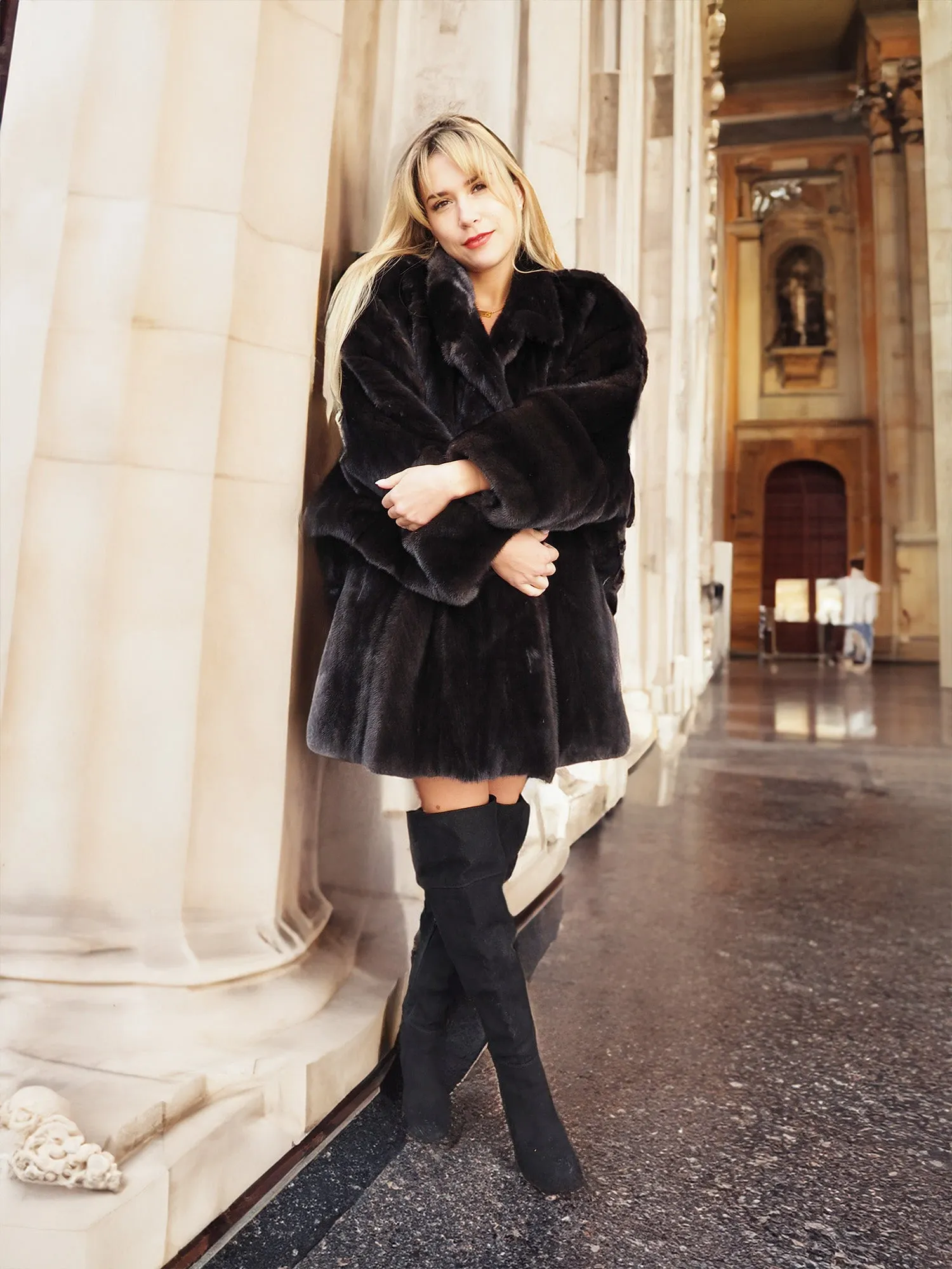 High Quality NAFA Female Black Mink Fur Jacket Coat Brand New XL to 3XL