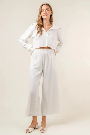 High Waisted Wide Leg Relaxed Fit Lounge Pants Off White