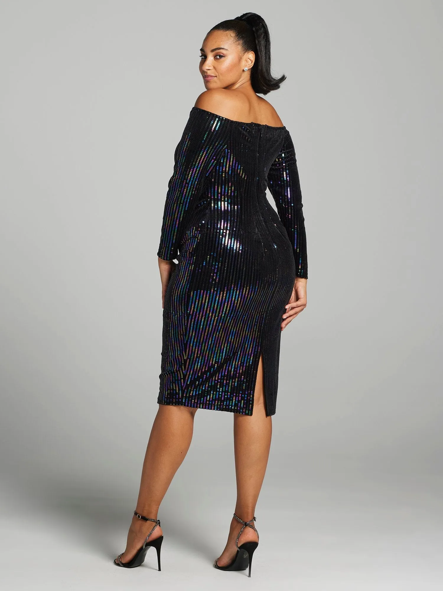 Indira Off-The-Shoulder Sequin Midi Dress