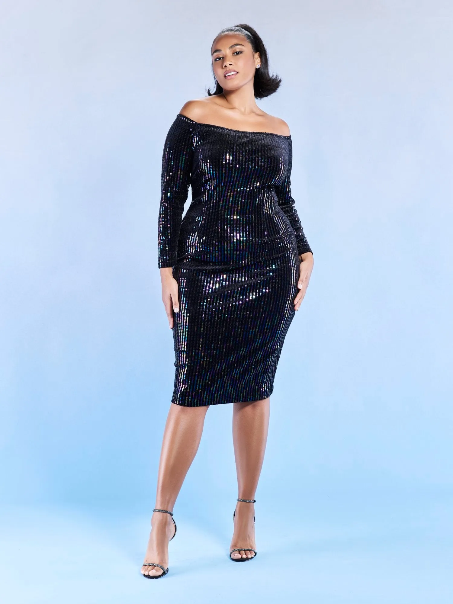 Indira Off-The-Shoulder Sequin Midi Dress