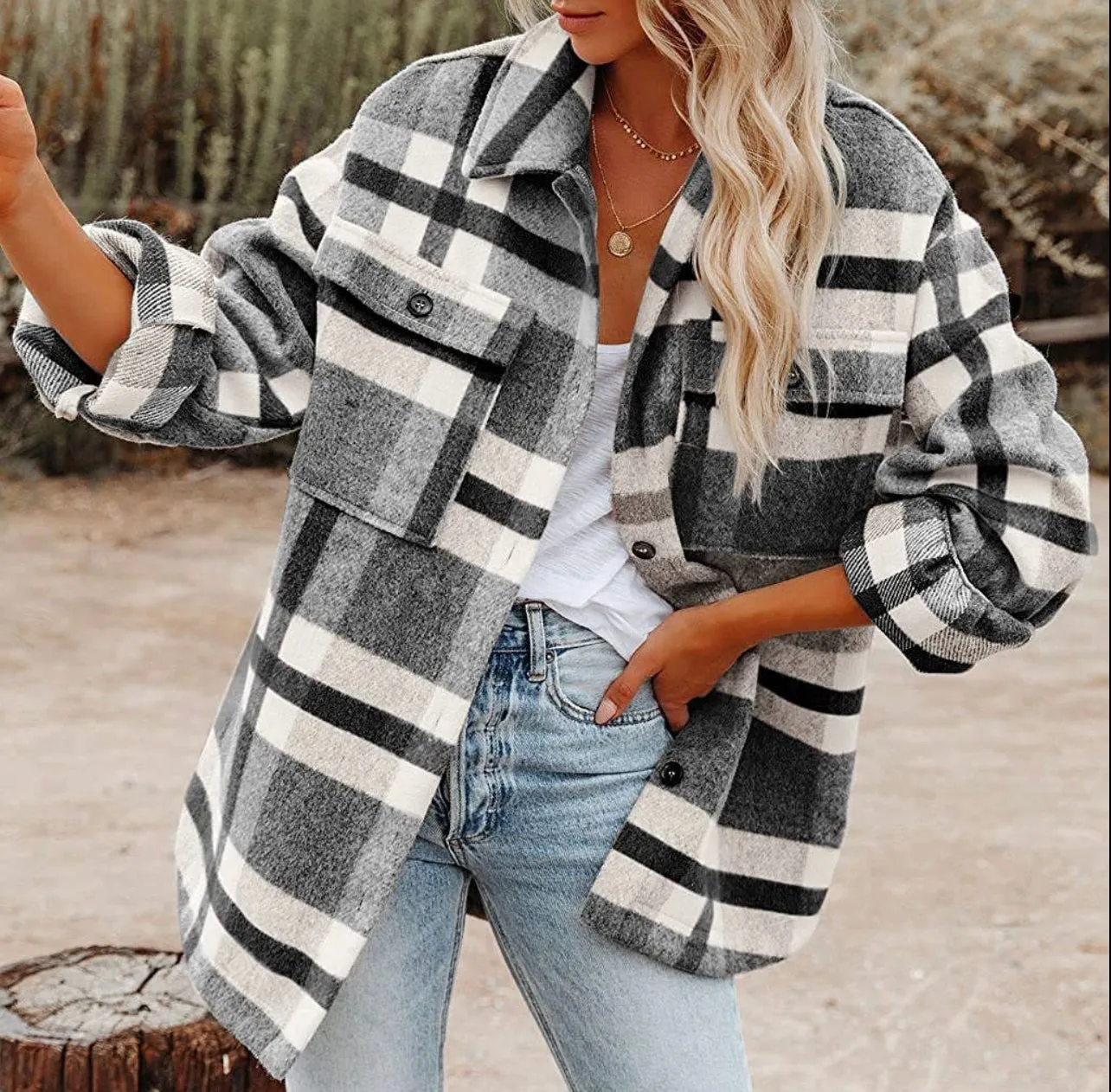 Iron Super Sponge Grey Plaid Shacket