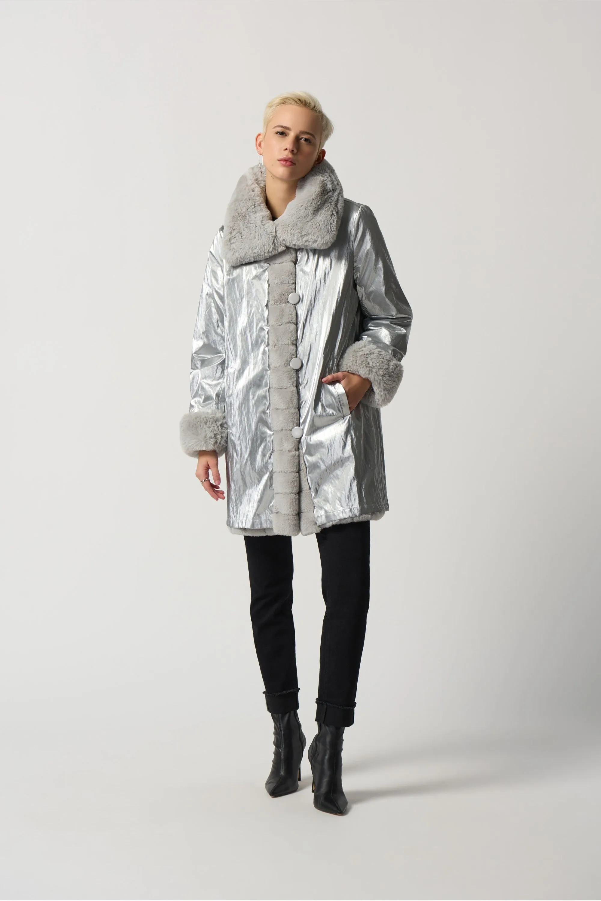 Joseph Ribkoff Faux Fur Reversible Puffer Coat - Style 233900