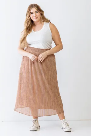 Junior Plus Rose & Gold Shiny String Elasticized High Waist Midi Skirt /3-2-1