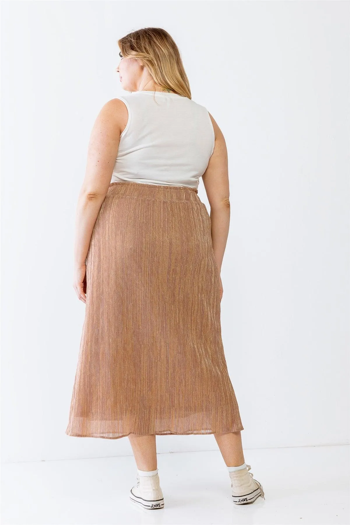 Junior Plus Rose & Gold Shiny String Elasticized High Waist Midi Skirt /3-2-1