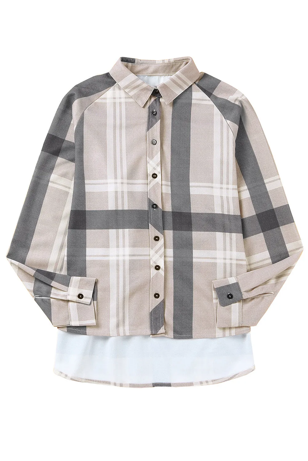 Khaki High Low Brushed Plaid Oversize Shacket