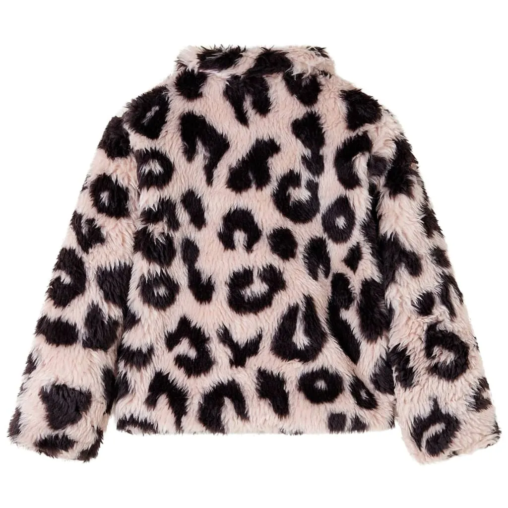 Kids' Faux Fur Coat - Light Pink Leopard Pattern, Size 128 (7-8 Years) - Cozy, Stylish & Warm