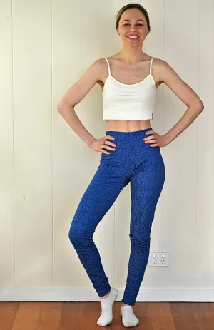 Leggings - Azure Blue Vine Pattern (Merino Blend)