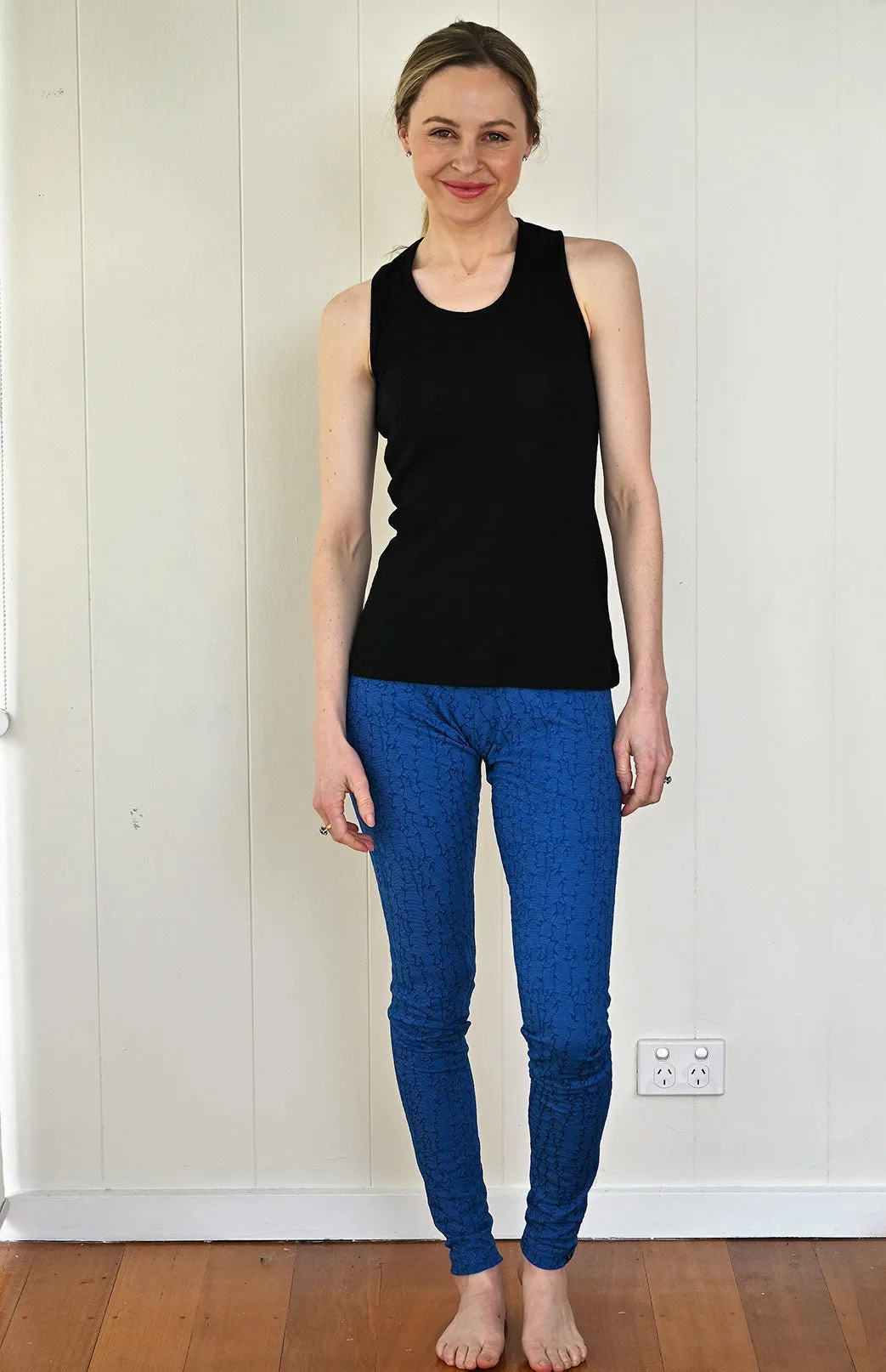 Leggings - Azure Blue Vine Pattern (Merino Blend)