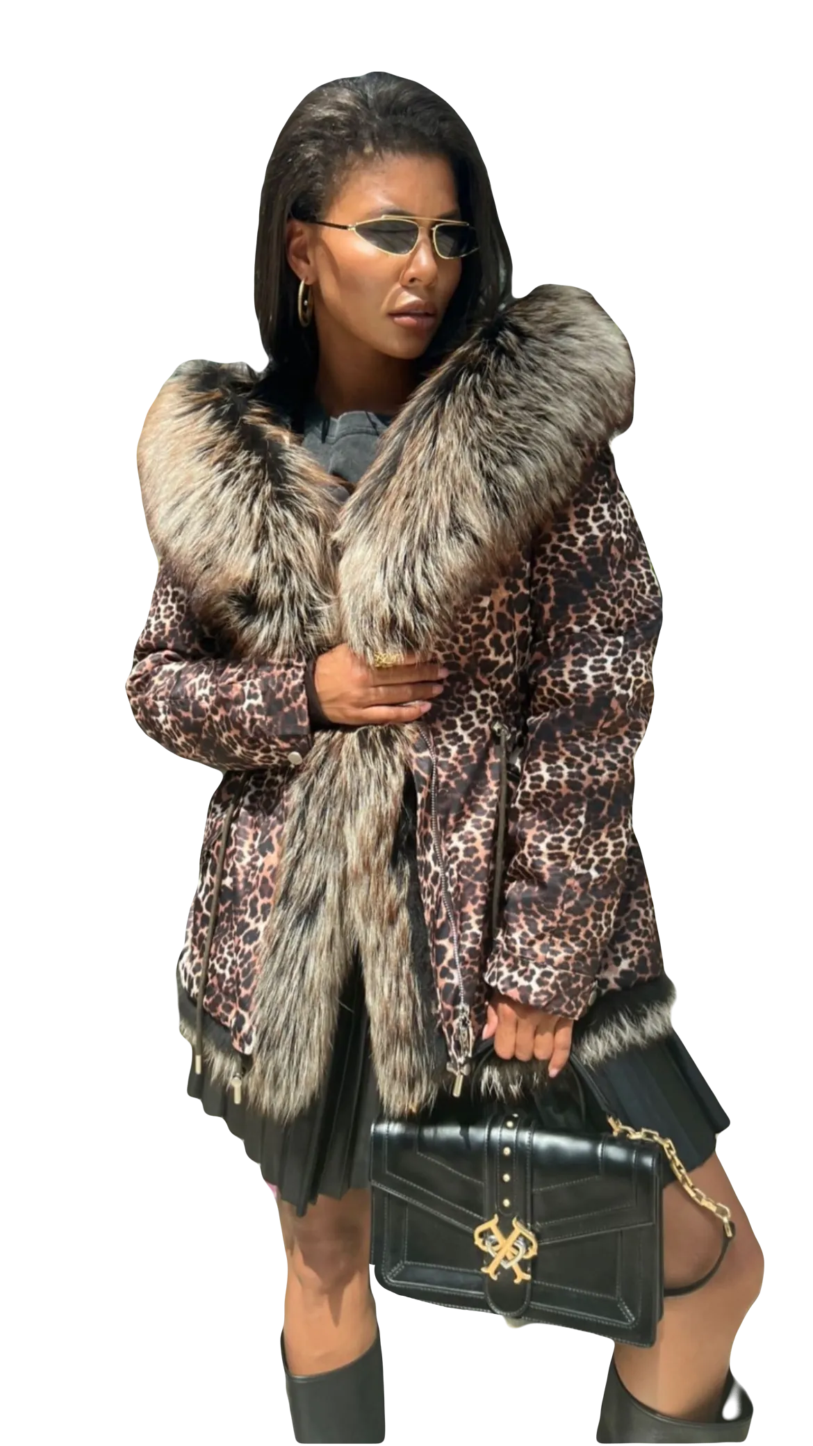 Leopard Genuine Silver Fox Fur Parka with Rabbit Fur Insulation