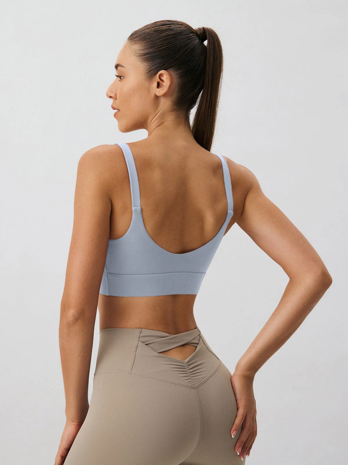 Light Blue Scoop Neck Sports Bra - High Support