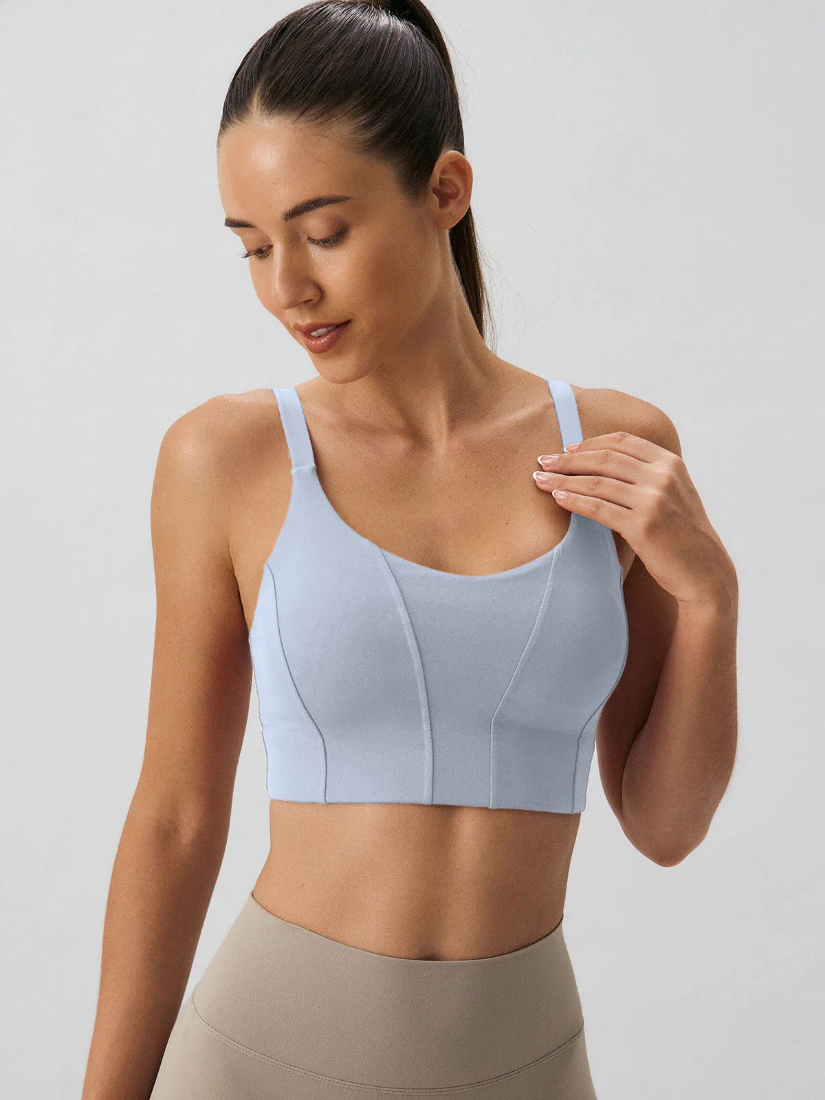 Light Blue Scoop Neck Sports Bra - High Support