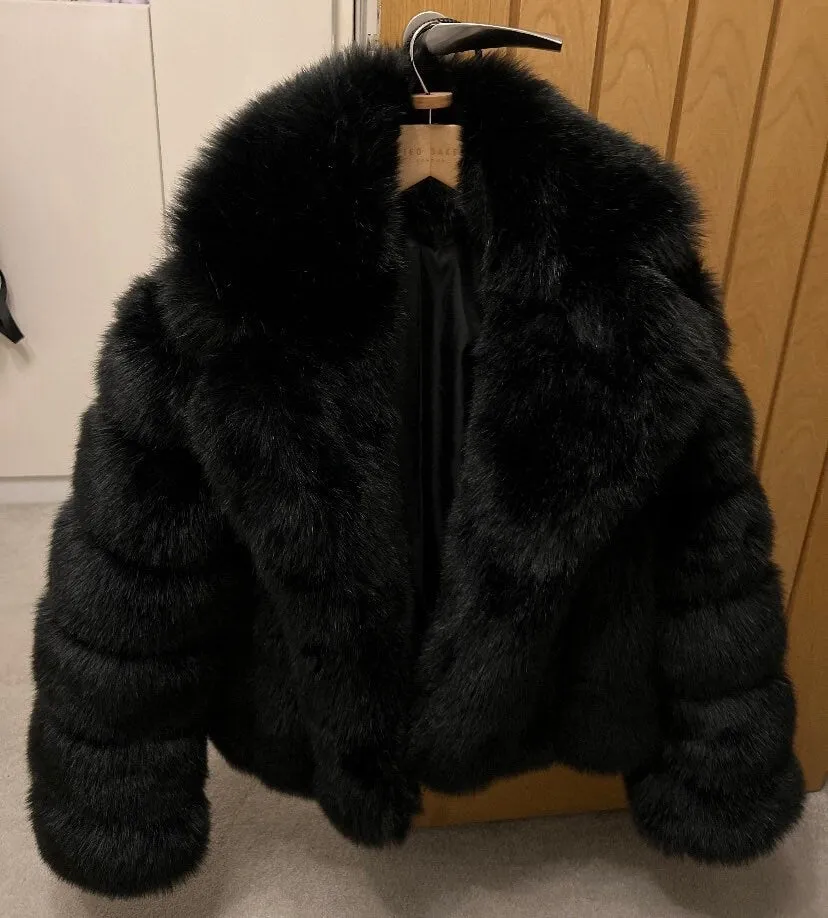 Longer Length London Faux Fur Jacket With Collar