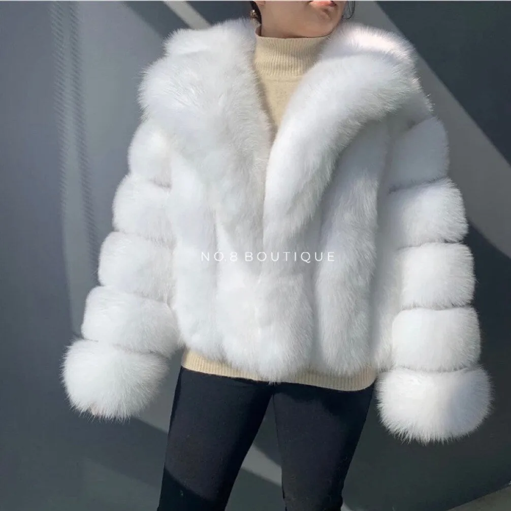 Longer Length London Faux Fur Jacket With Collar