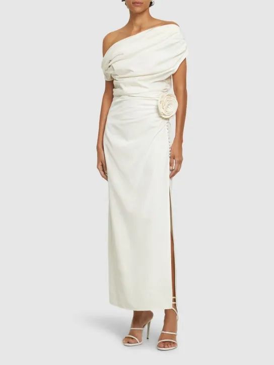 Magda Butrym   Draped silk midi dress w/ rose 