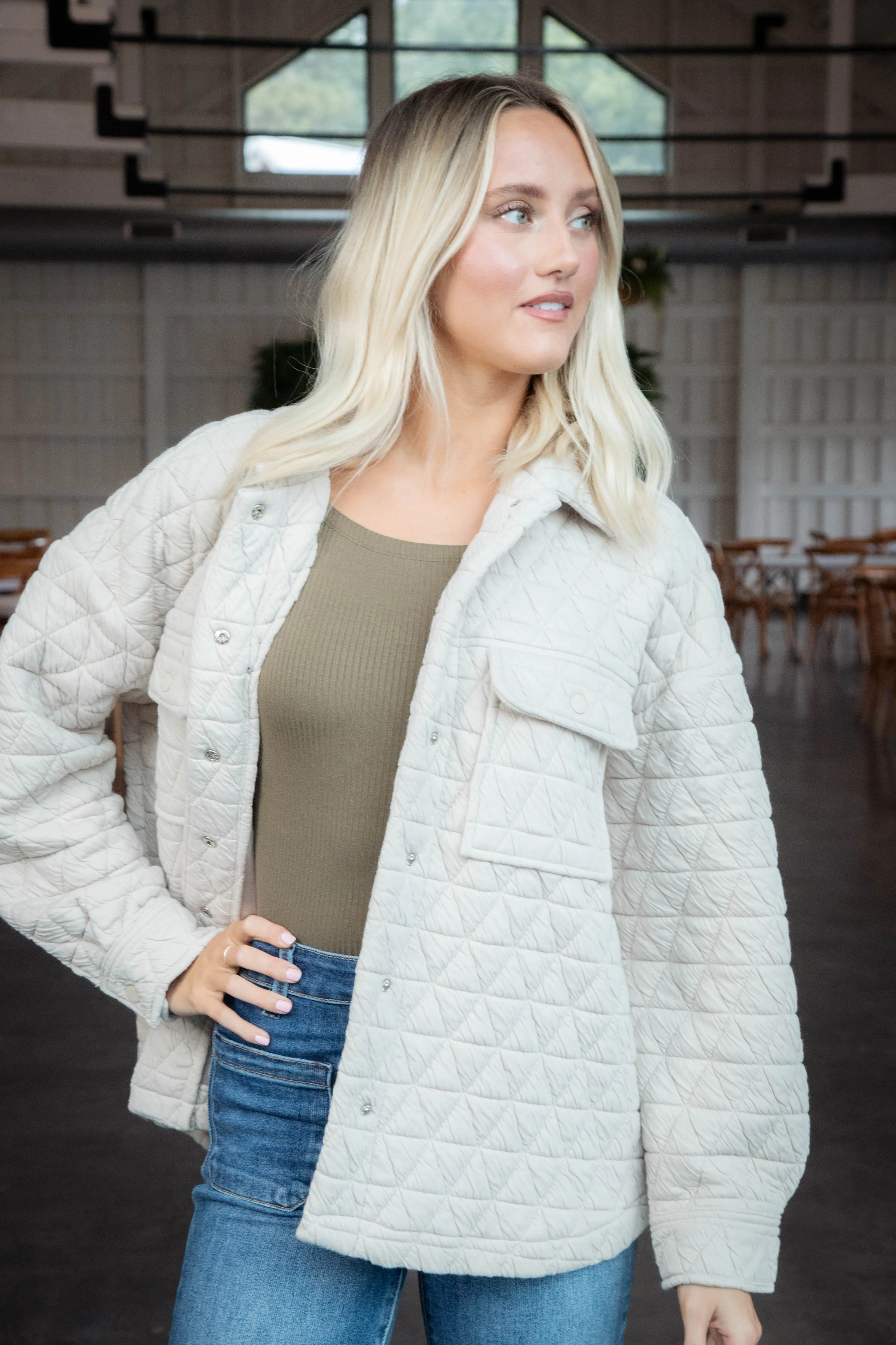 Magdalena Quilted Shacket, Ecru