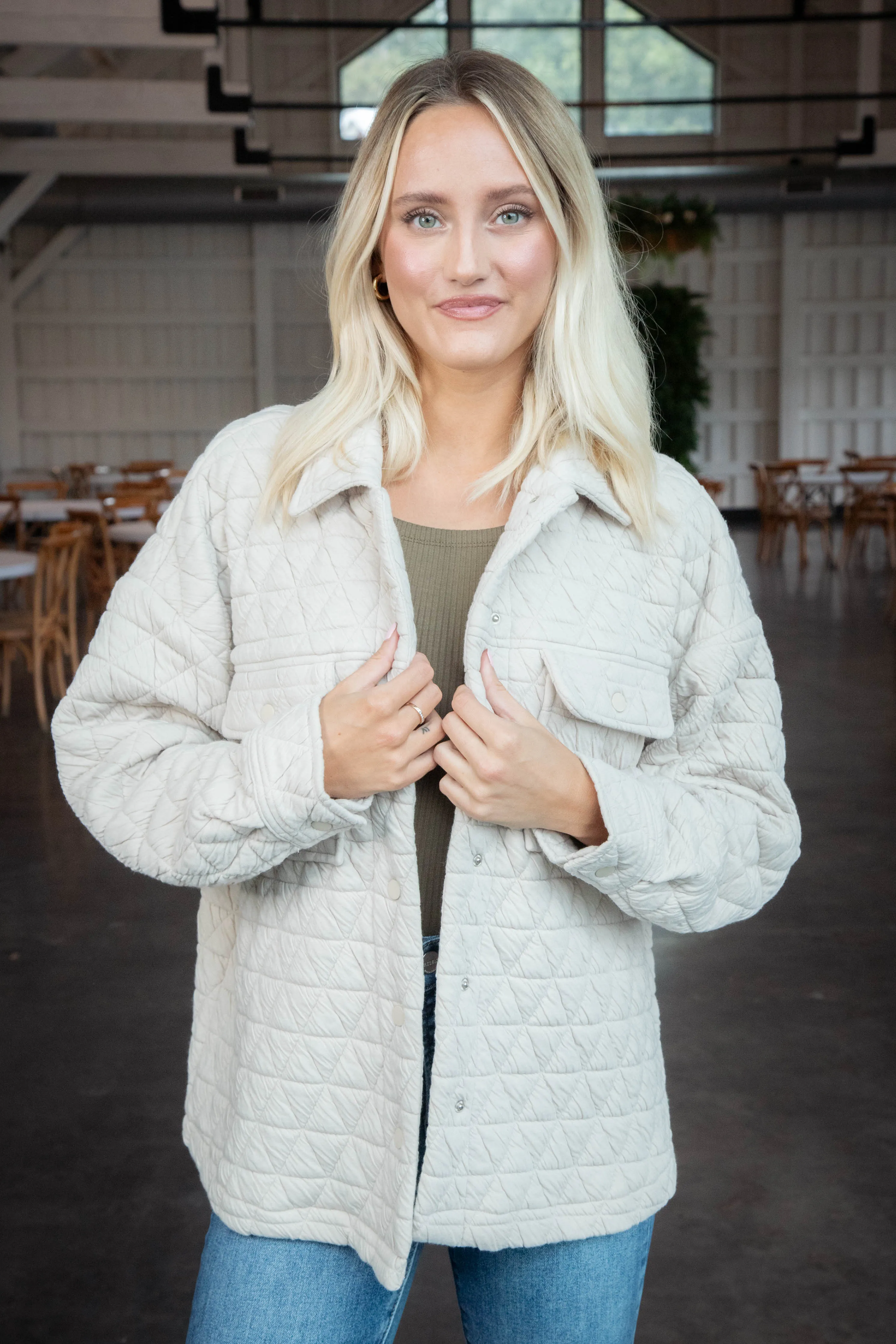 Magdalena Quilted Shacket, Ecru