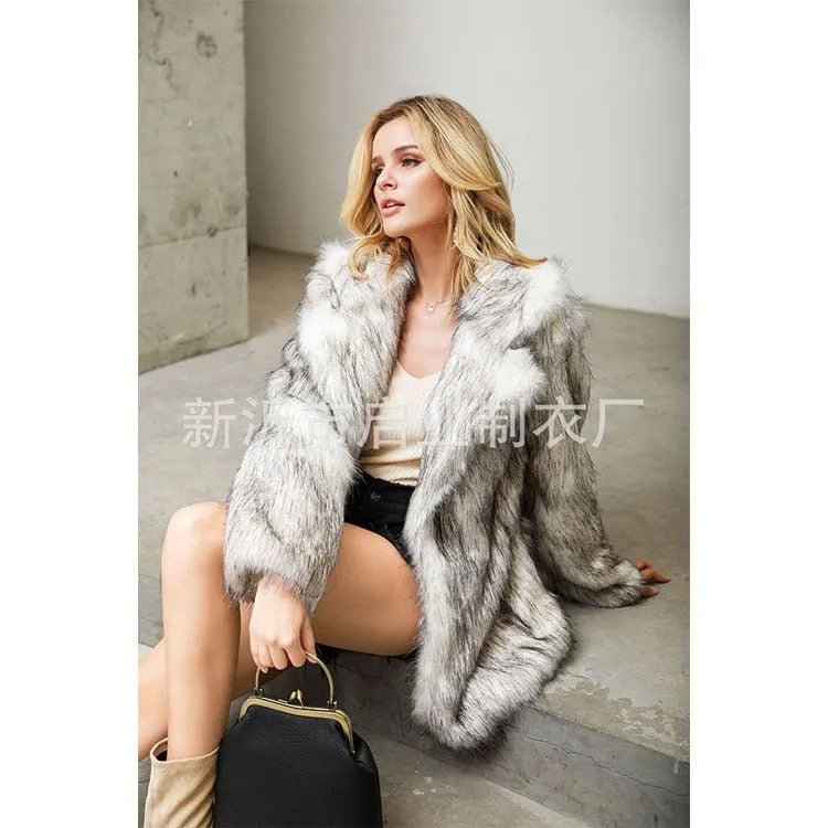 Medium-length suit jacket coat artificial fur imitation fur coat