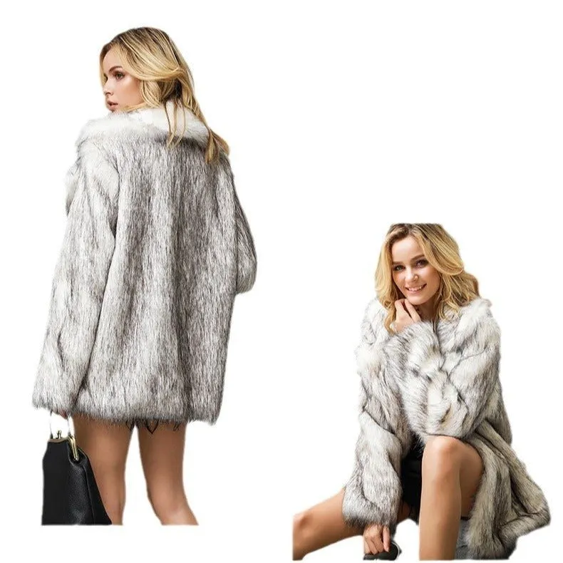 Medium-length suit jacket coat artificial fur imitation fur coat