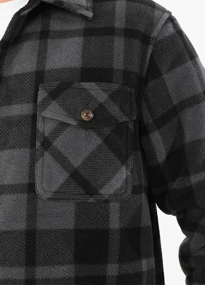 Men's Sherpa Fleece Lined Shacket,Button Down Plaid