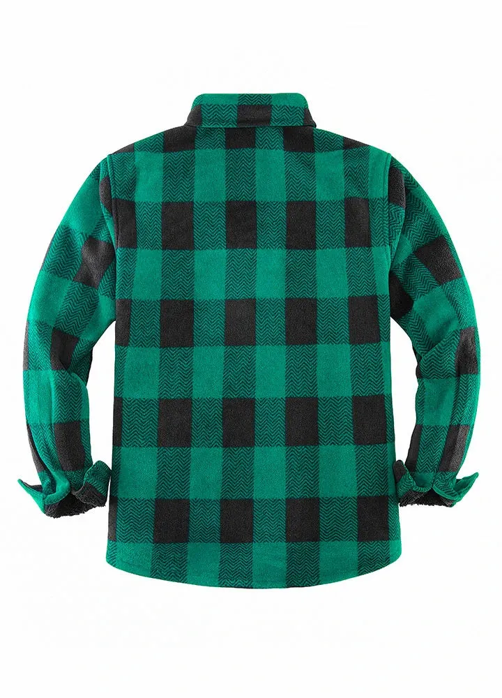 Men's Sherpa Fleece Lined Shacket,Button Down Plaid