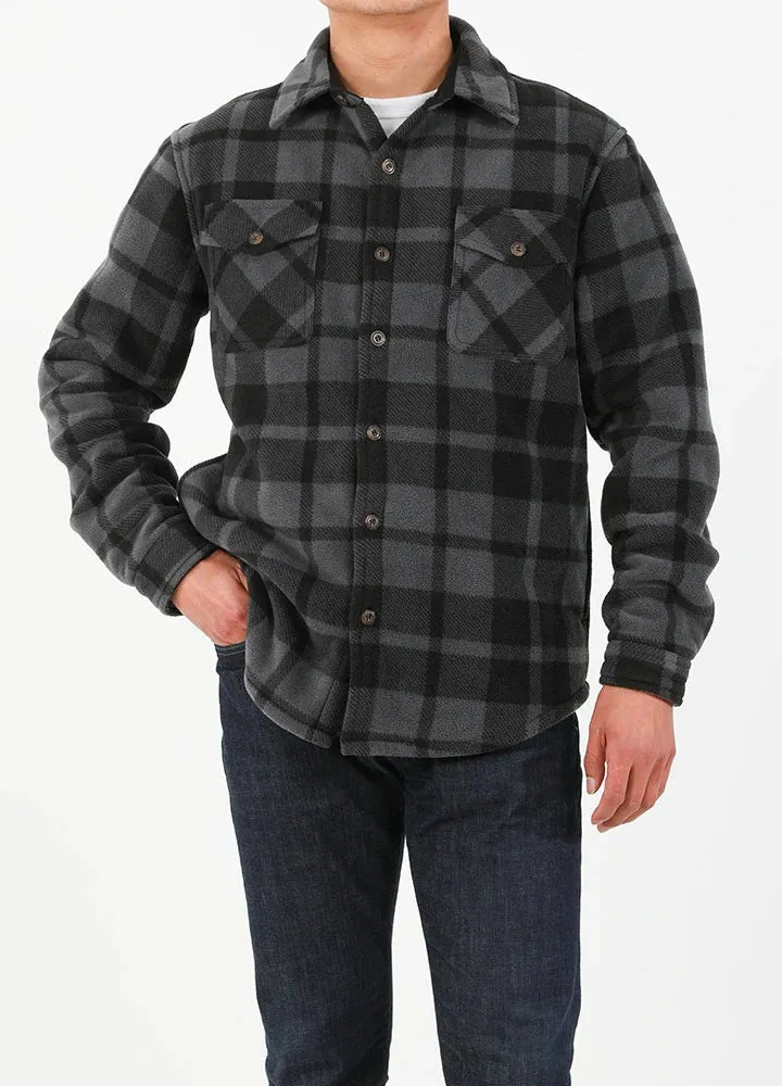 Men's Sherpa Fleece Lined Shacket,Button Down Plaid