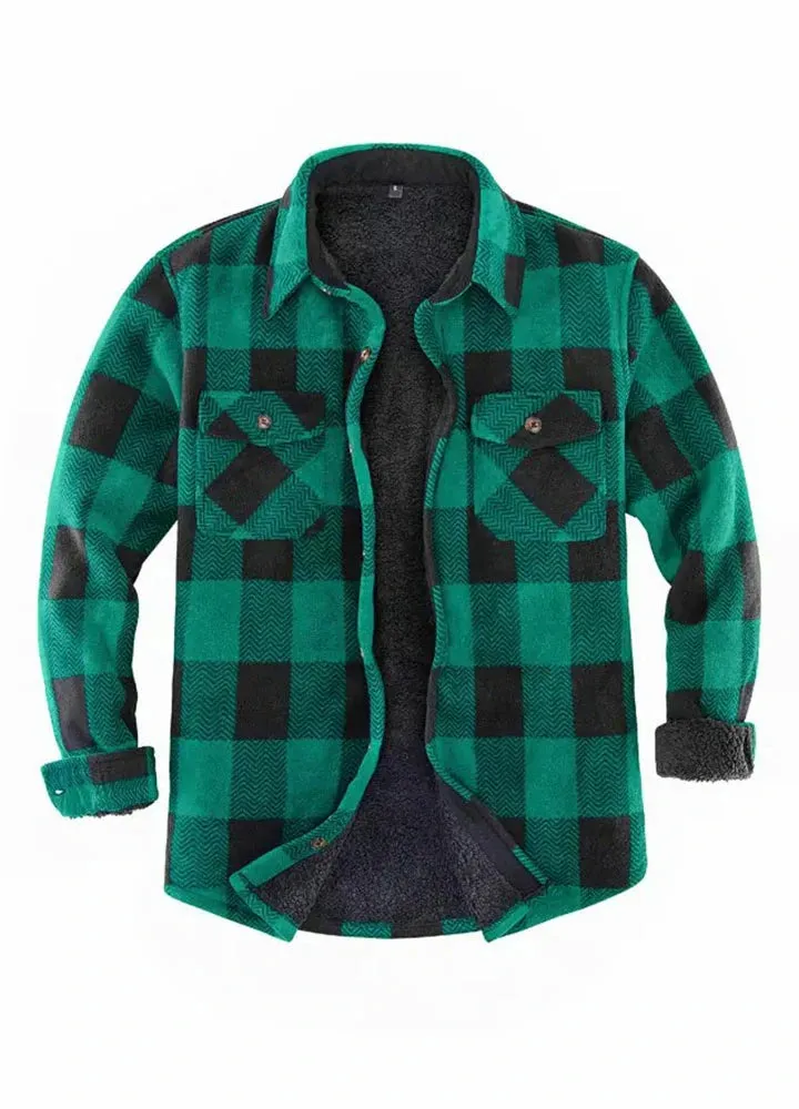 Men's Sherpa Fleece Lined Shacket,Button Down Plaid