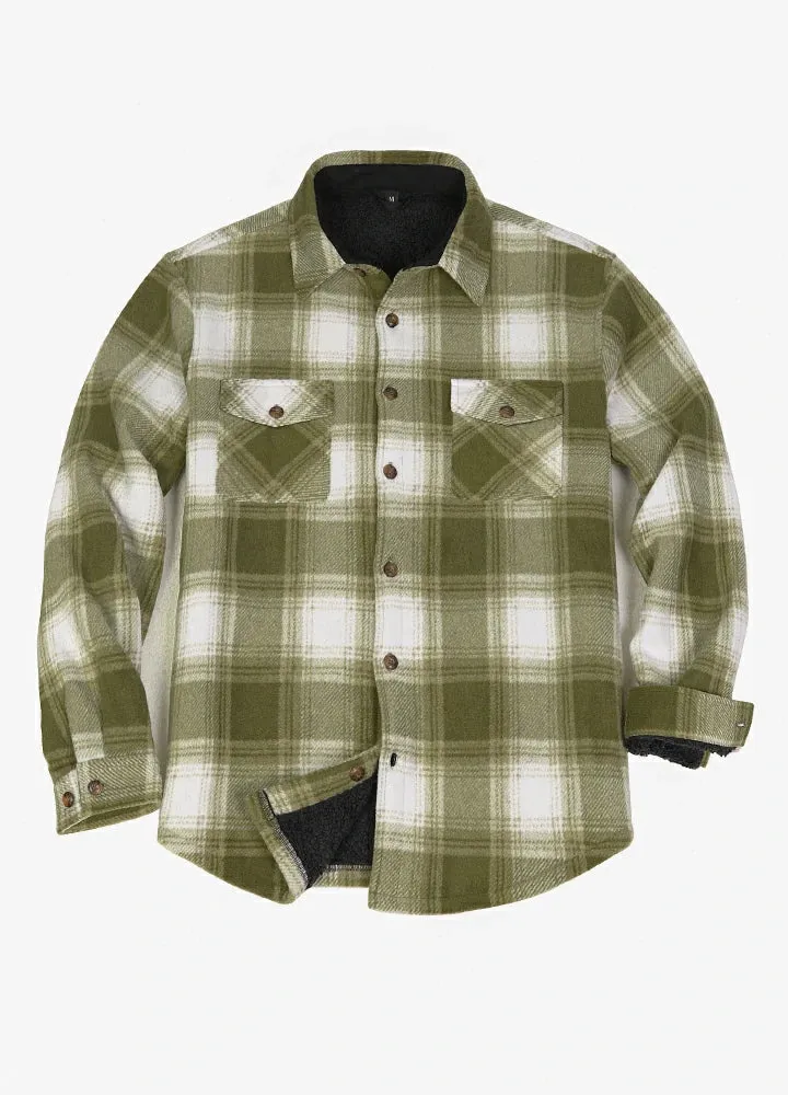 Men's Sherpa Fleece Lined Shacket,Button Down Plaid