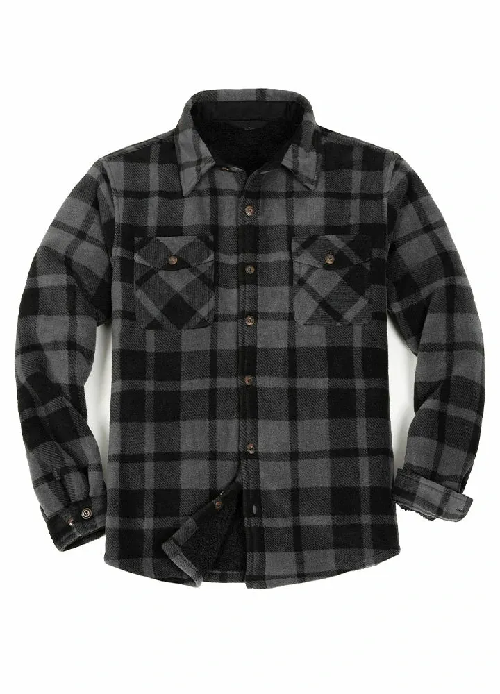 Men's Sherpa Fleece Lined Shacket,Button Down Plaid