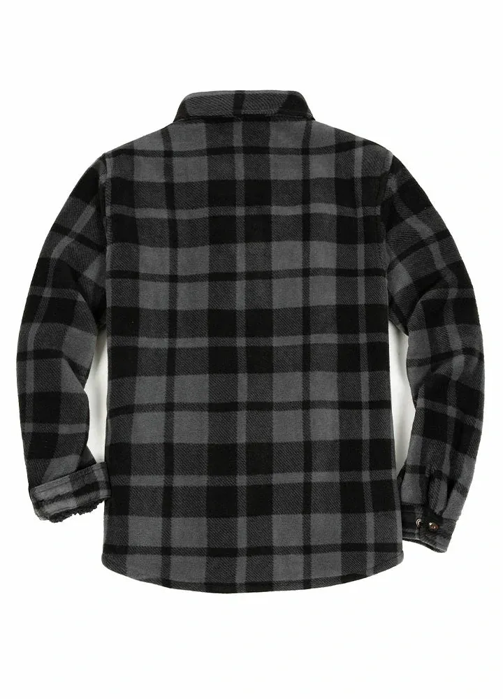 Men's Sherpa Fleece Lined Shacket,Button Down Plaid