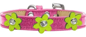 Metallic Flower Ice Cream Collar Pink With Metallic Lime Green Flowers Size 12