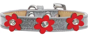 Metallic Flower Ice Cream Collar Silver With Metallic Red Flowers Size 16