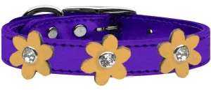 Metallic Flower Leather Collar Metallic Purple With Gold Flowers Size 22