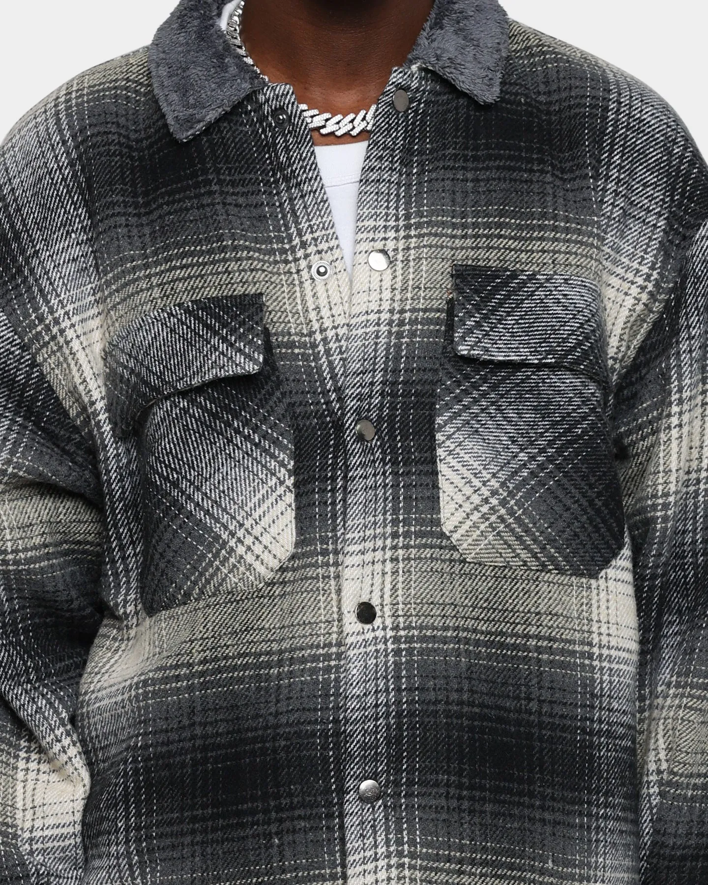 MNML Sherpa Lined Flannel Shirt Grey