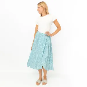 Monsoon Light Blue Wrap Style Lightweight A-Line Frill Midi Skirt