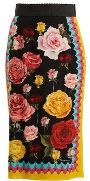 Multi Rose Print Skirt