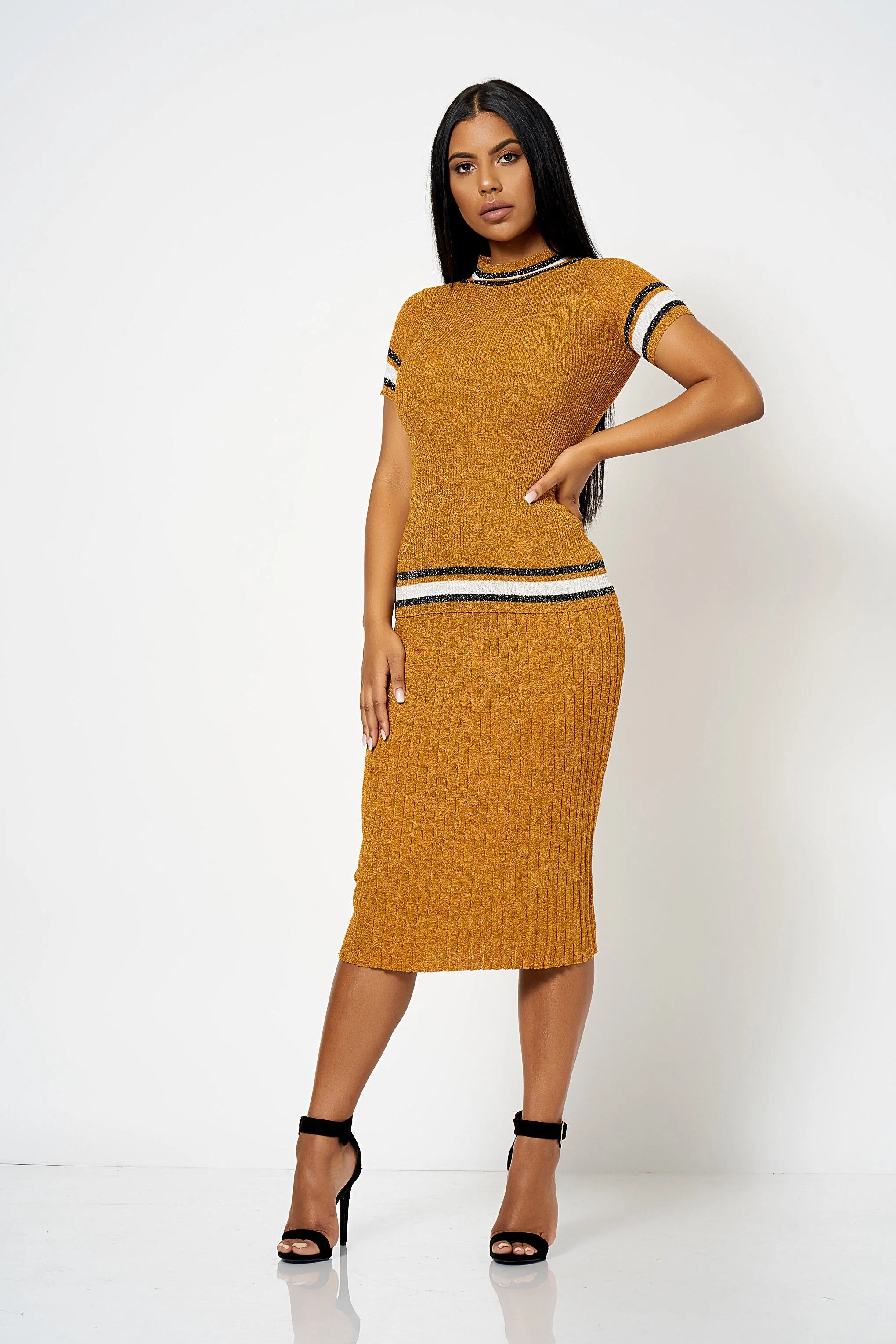 Mustard Lurex Knitted Co-ord Top