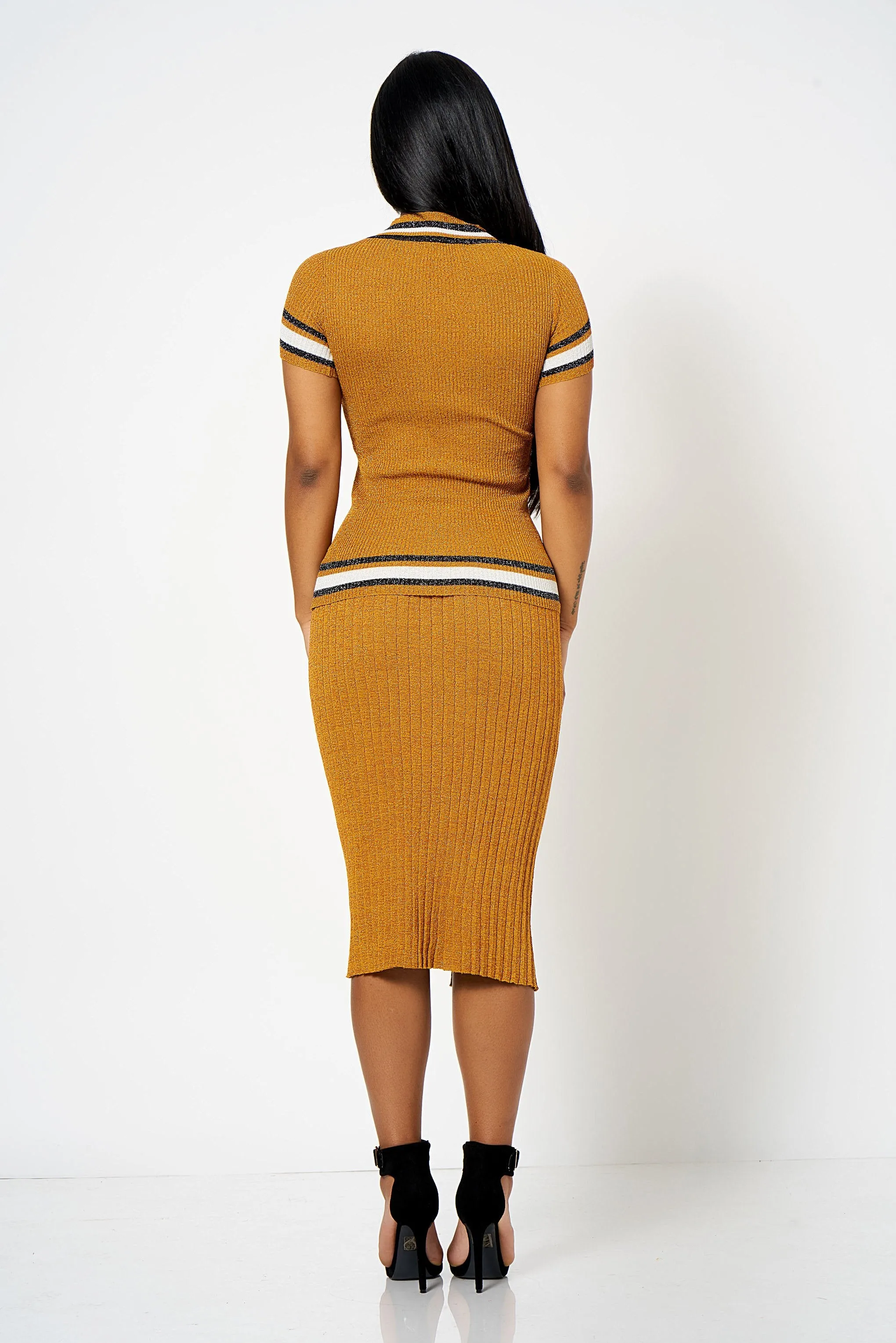 Mustard Lurex Knitted Co-ord Top