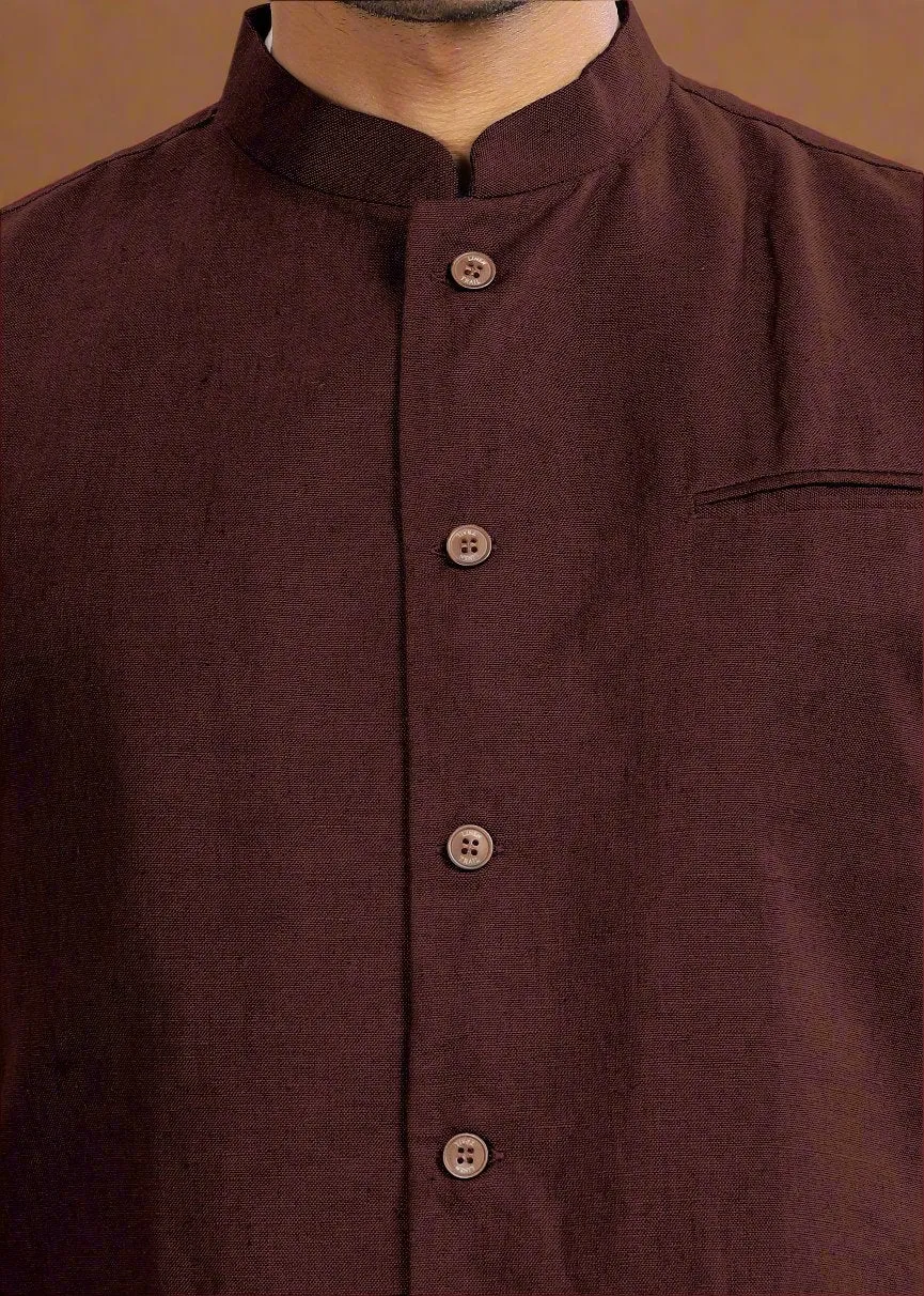 Nehru Pure Linen Jacket |  Maroon