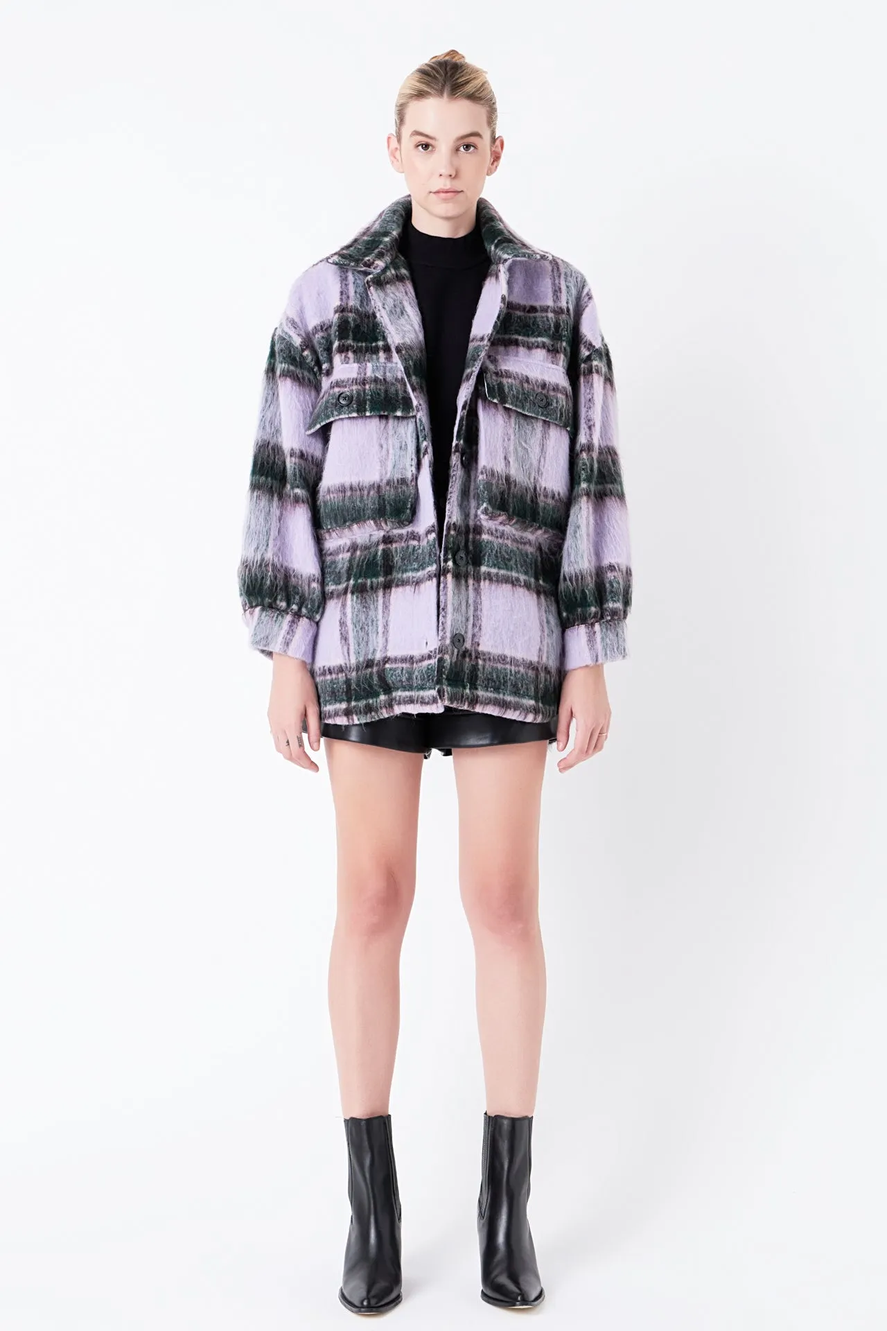 Oversized Plaid Shacket with Pockets