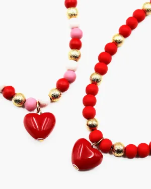 Painted Wooden Beaded Chain with Heart Charm